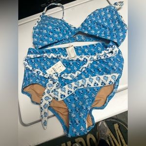 J crew blue floral bathing high waisted bikini